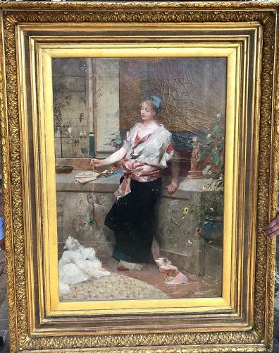 French Artist Auguste-Émile Pinchart 1842-1920 Oil 60”x47”