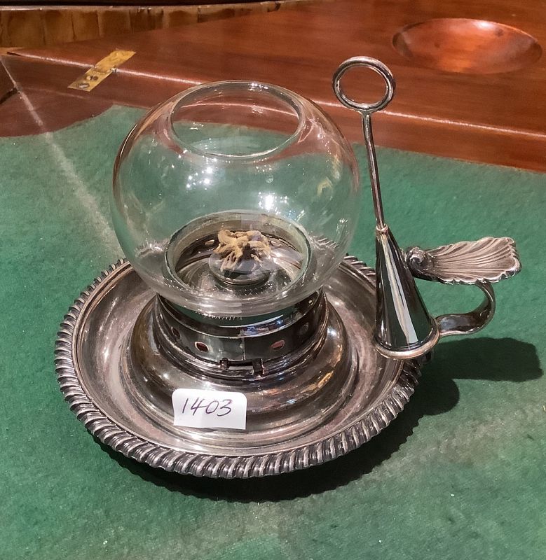 Silver Plate Spirit Chamber Lamp, English, c. 1840, 5x6”