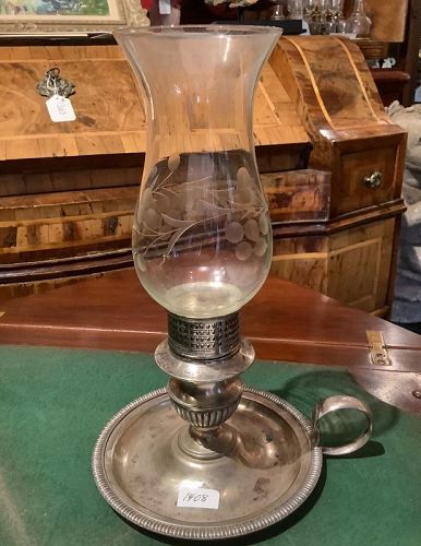 English Silver Wash Chamber Lamp Circa 1900 10”x 7”