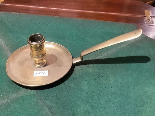English Brass Fry Pan Chamber Stick c.1860  9”