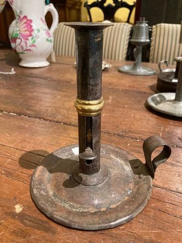 Wrought Iron Chamber Stick, English, late 18th cent., 5x6"