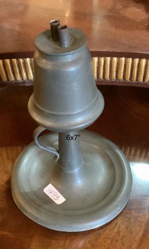 Double Wick English Early Nineteenth Century Chamber Lamp Pewter 7”x6”