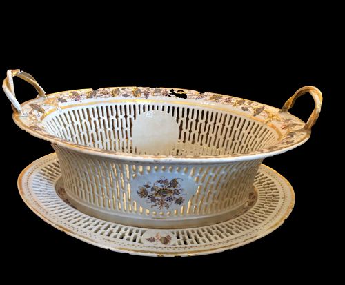 Chinese Export Reticulated Chestnut Porcelain Basket and Undertray