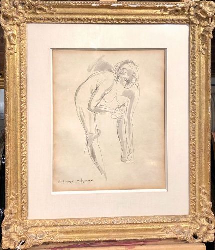 Andre Dunoyer de Segonzac 1884-1974 Nude Drawing Watercolor 24x21