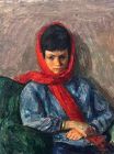 THE RED SCARF By American Artist Robert J Phillips 1946- 26x22”