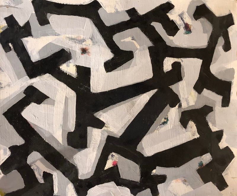 Geometric Maze In Black and White Max Kassler 17x19” Oil