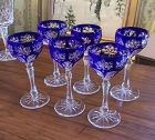 Set Of Six Bohemian Cobolt Blue overlaid Etched Cordial Glasses 5”