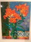 French Artist Guy Charon, 1927-2001, Modernist Floral 27x23 Lithograph