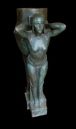 Art Deco Bronze Sculpture Figural Planter Early Twentieth Century 54”