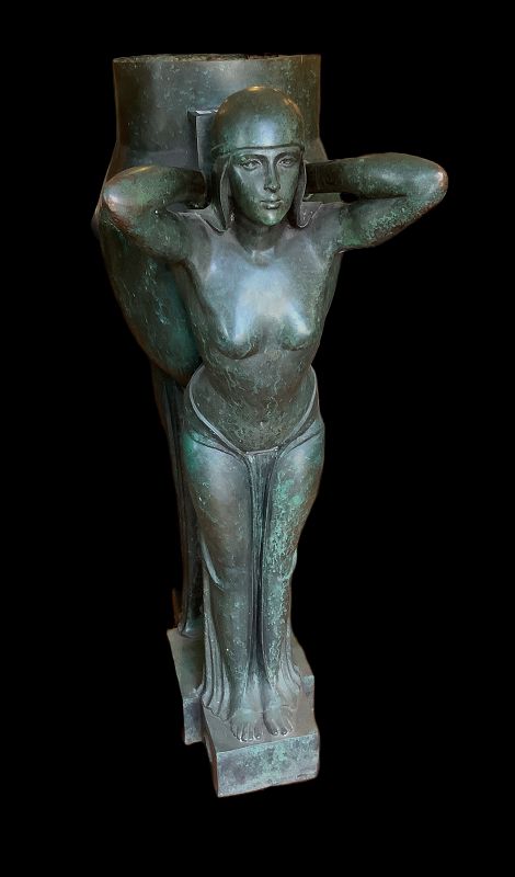 important Art Deco Bronze Sculpture Figural Jardiniere Circa 1920 55”