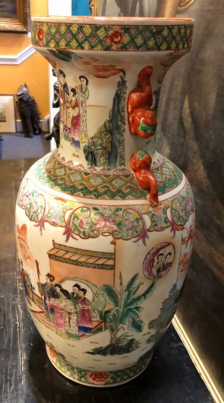 Pair Massive Famille Rose Canton Export Vases Early Republic Period