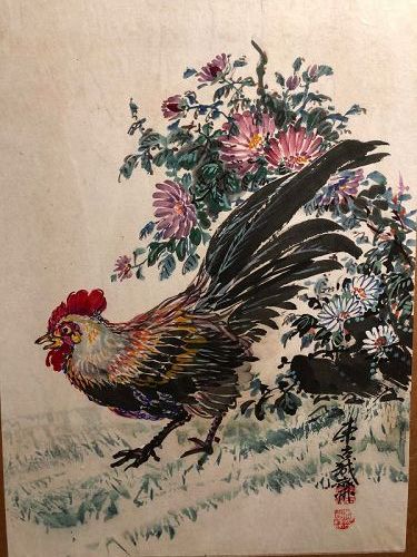 Korean Master Jae Ko Watercolor Painting  “Year Of The Rooster”20x16”