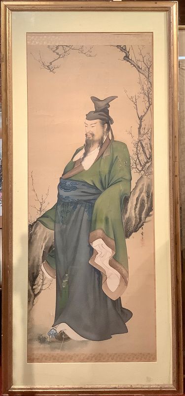 Chinese Nineteenth Century Watercolor Portrait On Mulberry Paper 63x29