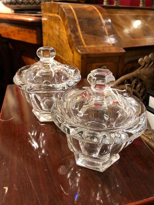 Baccarat French Nineteenth Century Pair Lidded Bowls  5 in. Tall