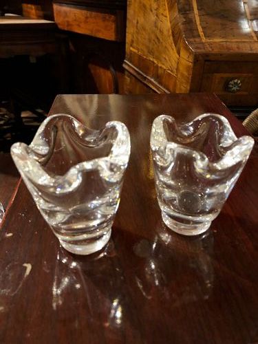 Pair of French Baccarat Crystal scallop  Edge Votives signed 3 in.
