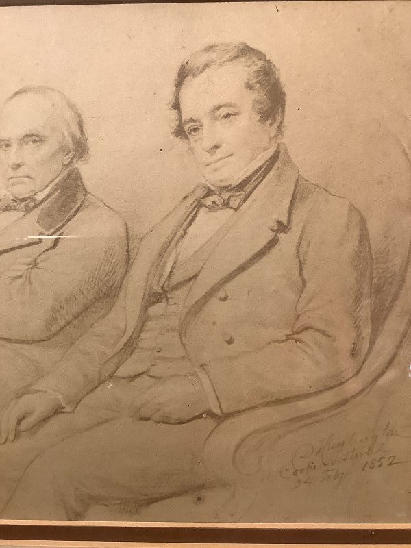 Sepia Ink Drawing Of Daniel Webster, Wm.Bryant, Washington Irving 1852