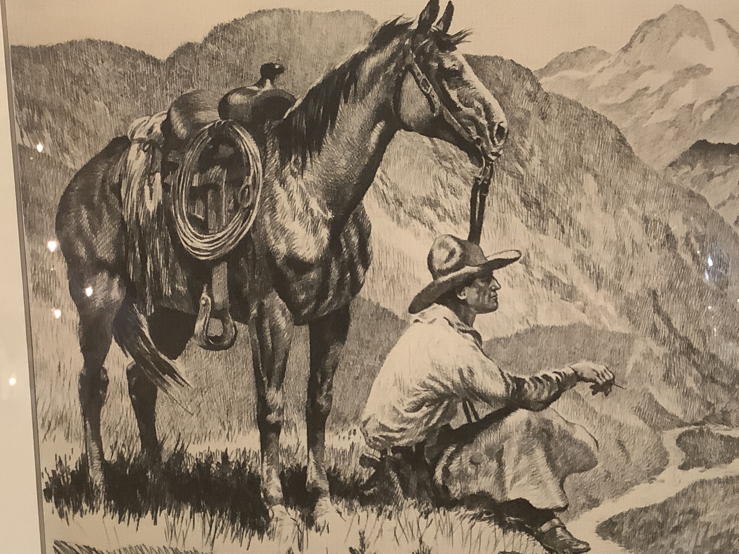 Etching American Illustration Of A Western Cowboy 10x12 inch