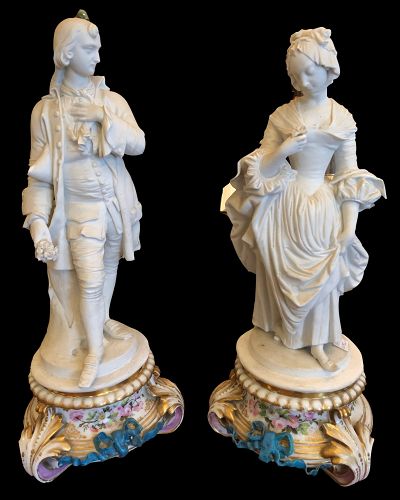 Pair Of Matching Old Paris Bisque And Glazed Porcelain 19th Century