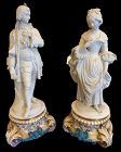 Pair Of Matching Old Paris Bisque And Glazed Porcelain 19th Century