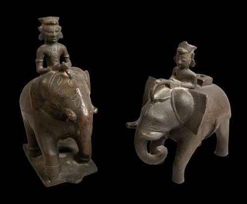 Two Indian Bronze Elephant Sculptures “Calcutta” Twentieth Century