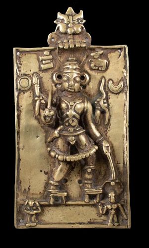 Indian Brass Plaque Of Maitreya With A Dagger 9x4.5 inches