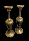 Pair Egyptian Brass Candlesticks 14x5 inch diameter 19th Century 15”