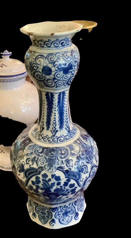 Dutch Delftware Vase Eighteenth Century Blue & White 16.5 inch