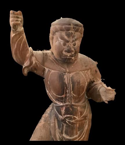 Chinese Wooden Sculpture Qing Dynesty “Warrior“ 32 in.