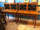 English Edwardian Pair Of Matched Satinwood Marquetry Desk + Bookcases