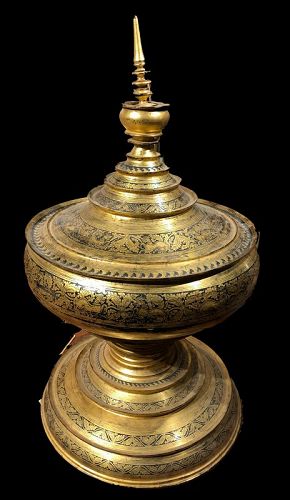 Siamese Religious Temple Gold Leaf And Enameled Decorated Vessel 40 in