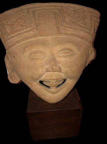 Pre-Columbian Vera Cruz Laughing Head Circa 1000AD 9 in.