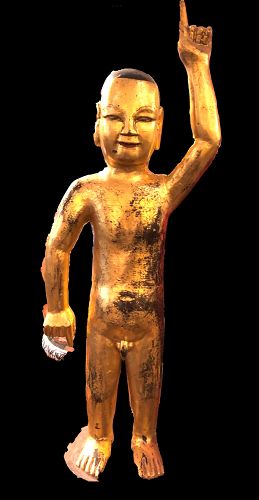 Thailand gold leaf Attendant Carved Wood Sculpture Standing Figure 27”