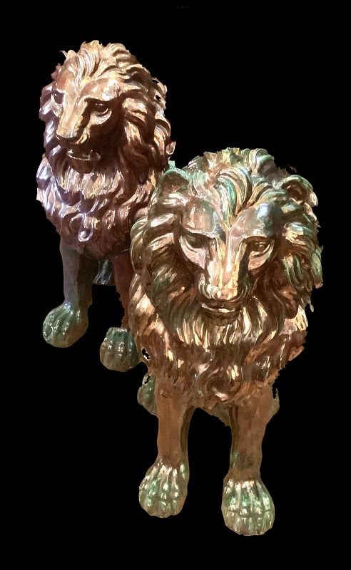 Pair Massive  Regency Early Nineteenth Century Copper Luster  Lions