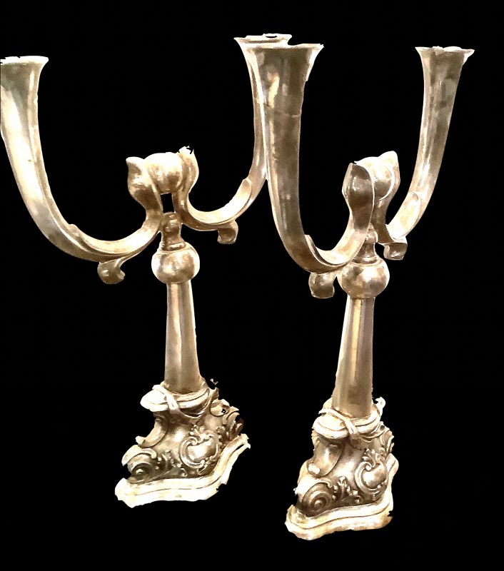Pair Of Argentine Art Nouveau Silver Candelabra Circa 1890