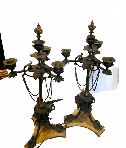 French Empire Gilt Bronze Candelabra Pair Circa 1825