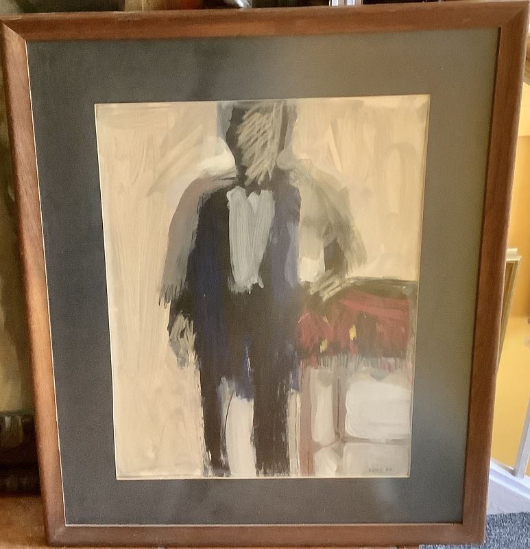 Abstract Male Figure Oil and Pastel Signed “Luke ‘62”