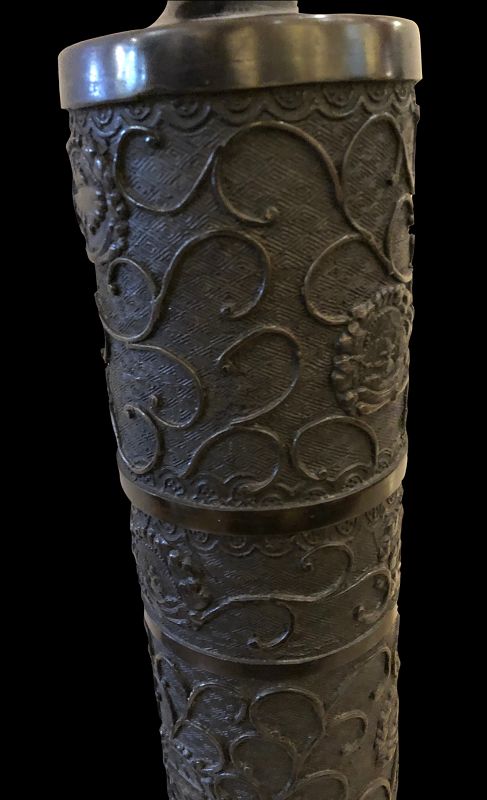 19th Century Bronze Wallpaper Scroll Lamp 21”