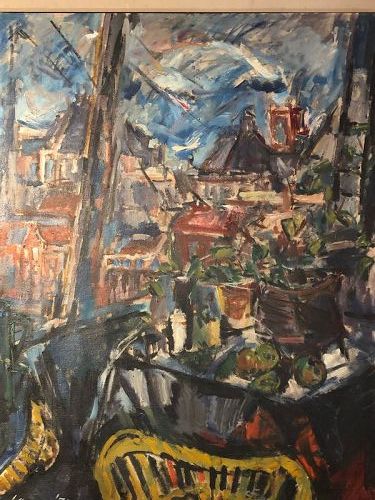 German Expressionist View Of Berlin 1959, Oil 65”x54”