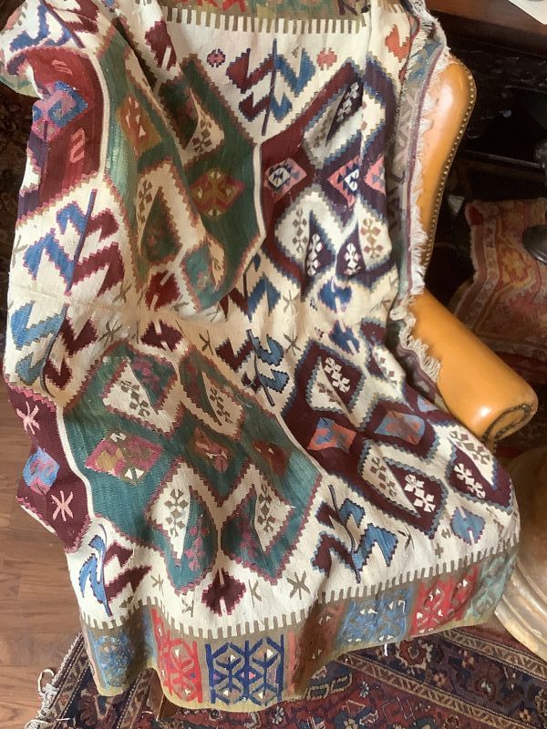 Antique Turkmen 19th Century Kilim  Vivid Colored 120”x100”