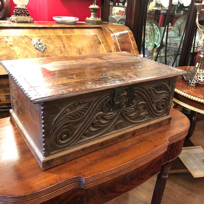 Renaissance Ornate Carved Oak Table Top Chest 24”x15”