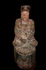 Chinese Early Ming Dynasty Guanyin Polychrome Sculpture 33”x 13”