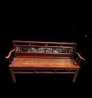 Chinese Qing Dynasty Bench Rosewood And Wicker