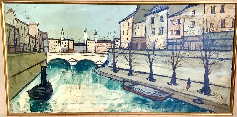 French Modernist Charles Levier 1920-2003 “”I Love Paris” Oil 22”x38”