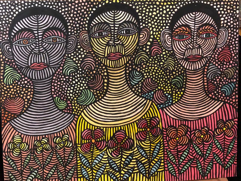 “Geometric People” By Ivy Coast Artist Ephrem Kouakou  Oil 31”x 39”