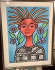 Ivory Coast Artist Ephrem Kouakou “Flower People” Oil 35”x 27”