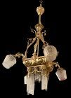 French Empire Chandelier Bronze ,Crystal,Frosted Etched Glass c.1910