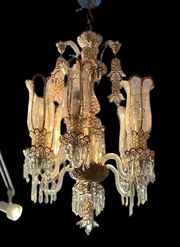 Italian Murano  Chandelier Gold Leaf And Crystal 24”x18”