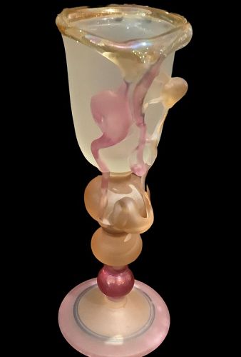 Italian Art Glass Goblet Sculpture Mid-Century Multicolor 8.25”