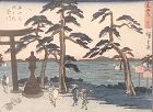 Japanese Woodblock Hirosada Temple Scene c.1870s