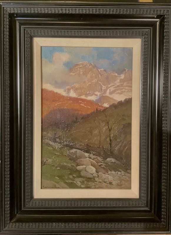19th Century Artist Ercole Garavaglia  Alpine Landscape Oil 12”x 8”